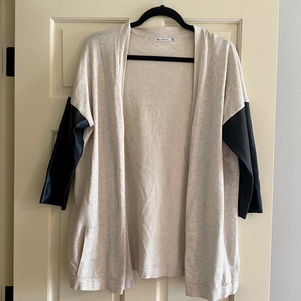 Zara faux leather sleeve cardigan